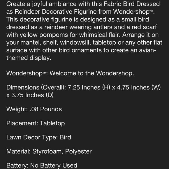 Holiday Christmas Fabric Bird Dressed As Reindeer Poshmark